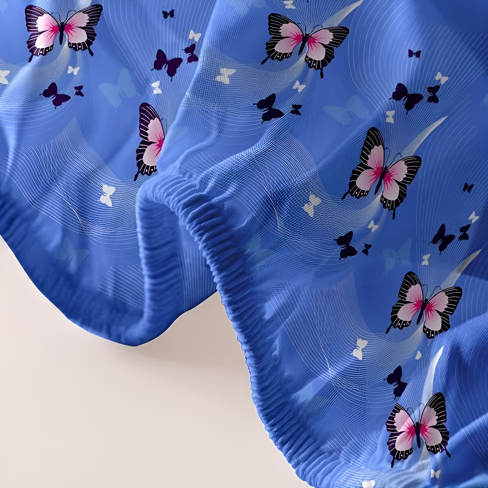 Printed Flannel Fitted Bed Sheet With Butterfly Design For Bedroom