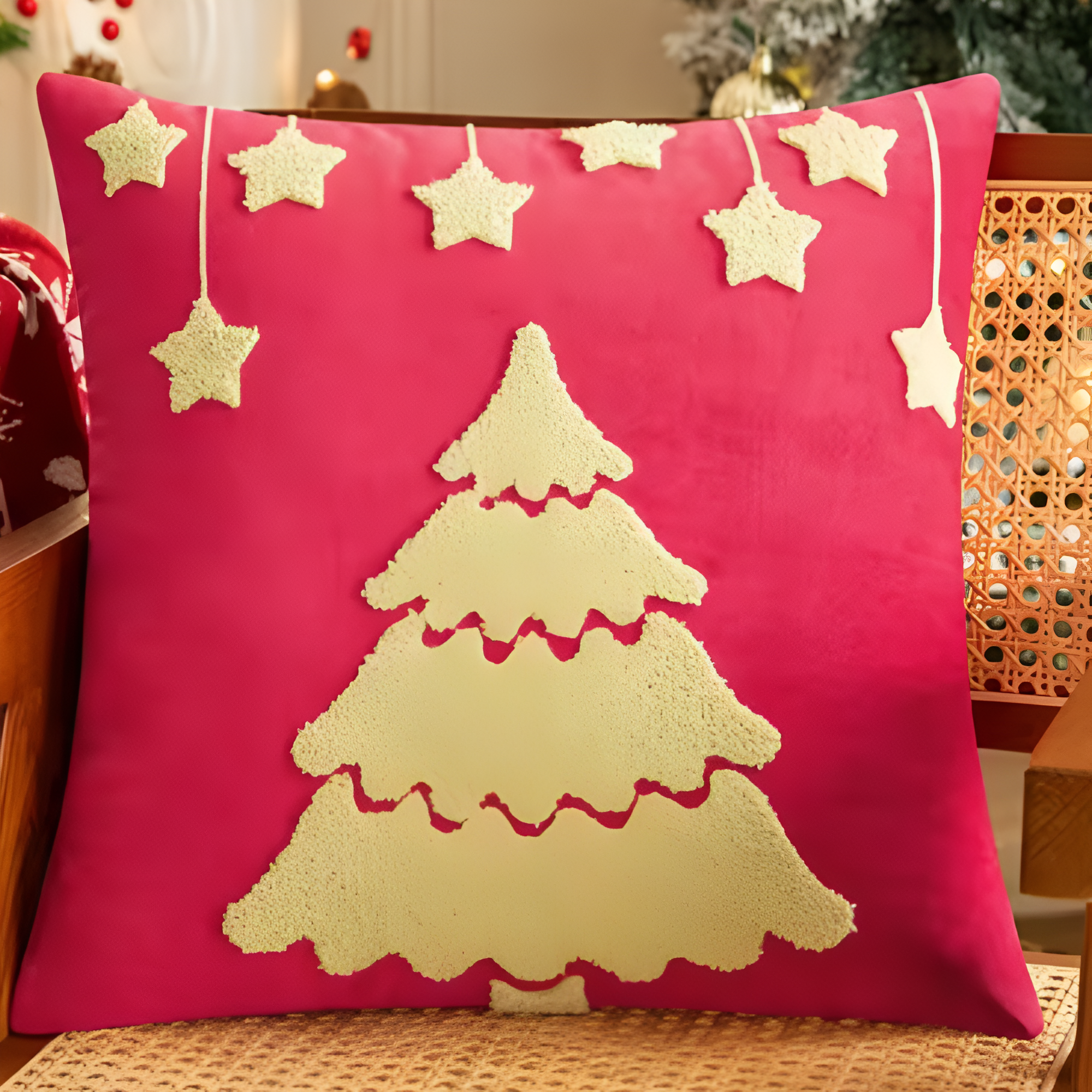 Christmas Embroidered Tree Cartoon Decorative Pillow Cushion Cover