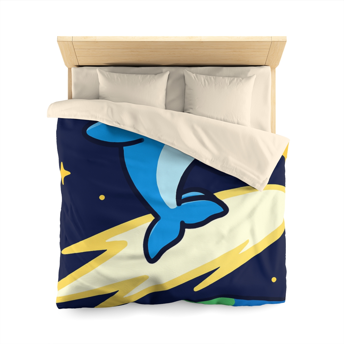 Cosmic Dolphin Comet Ride designer printed duvets