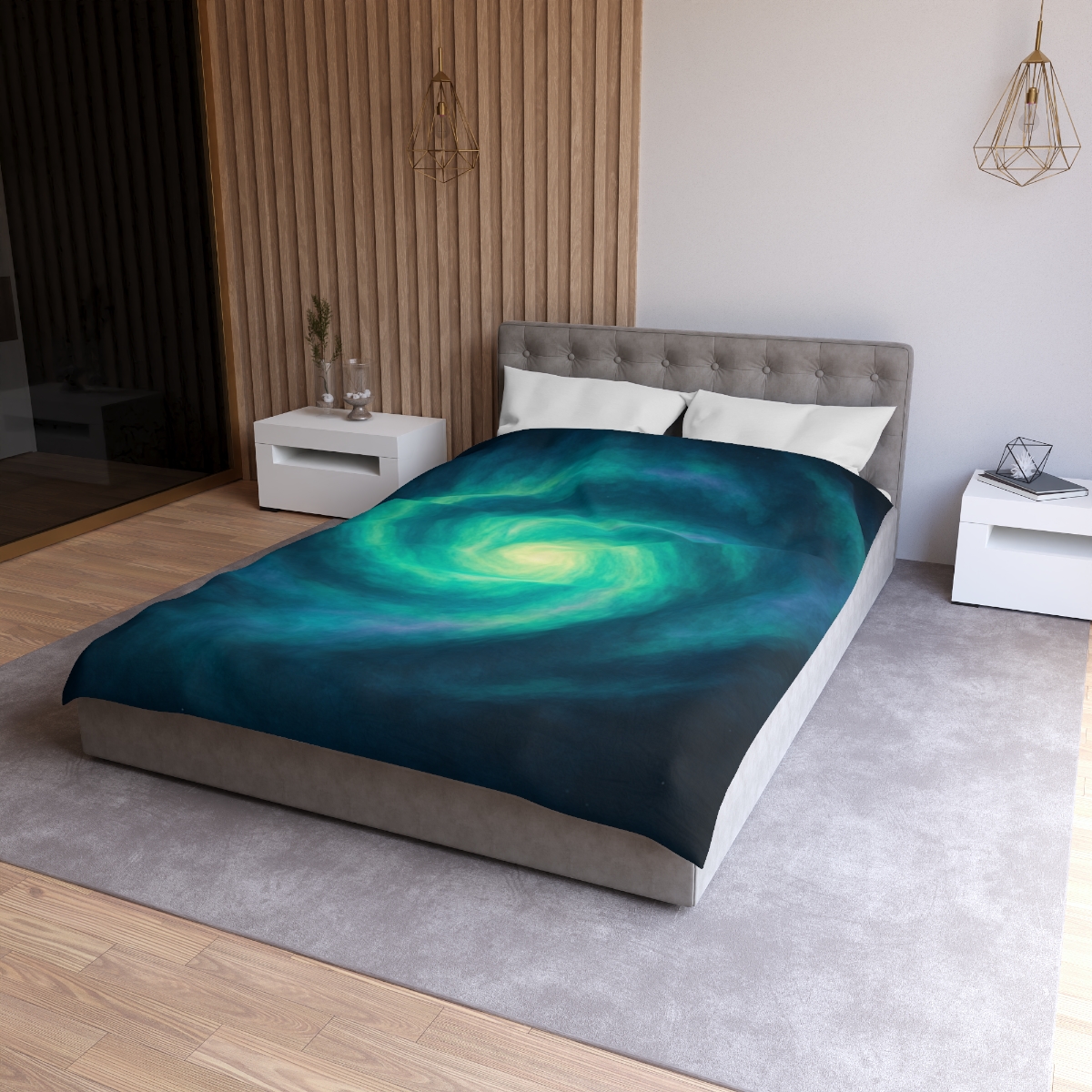 Aurora Halo Spiral designer printed duvets