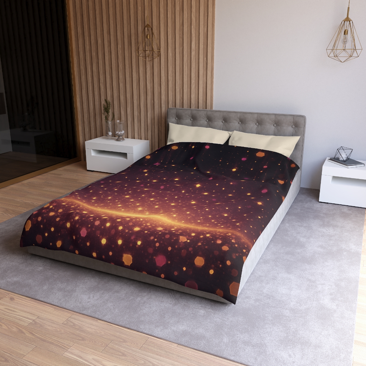 Photon Rain Mosaic designer printed duvets