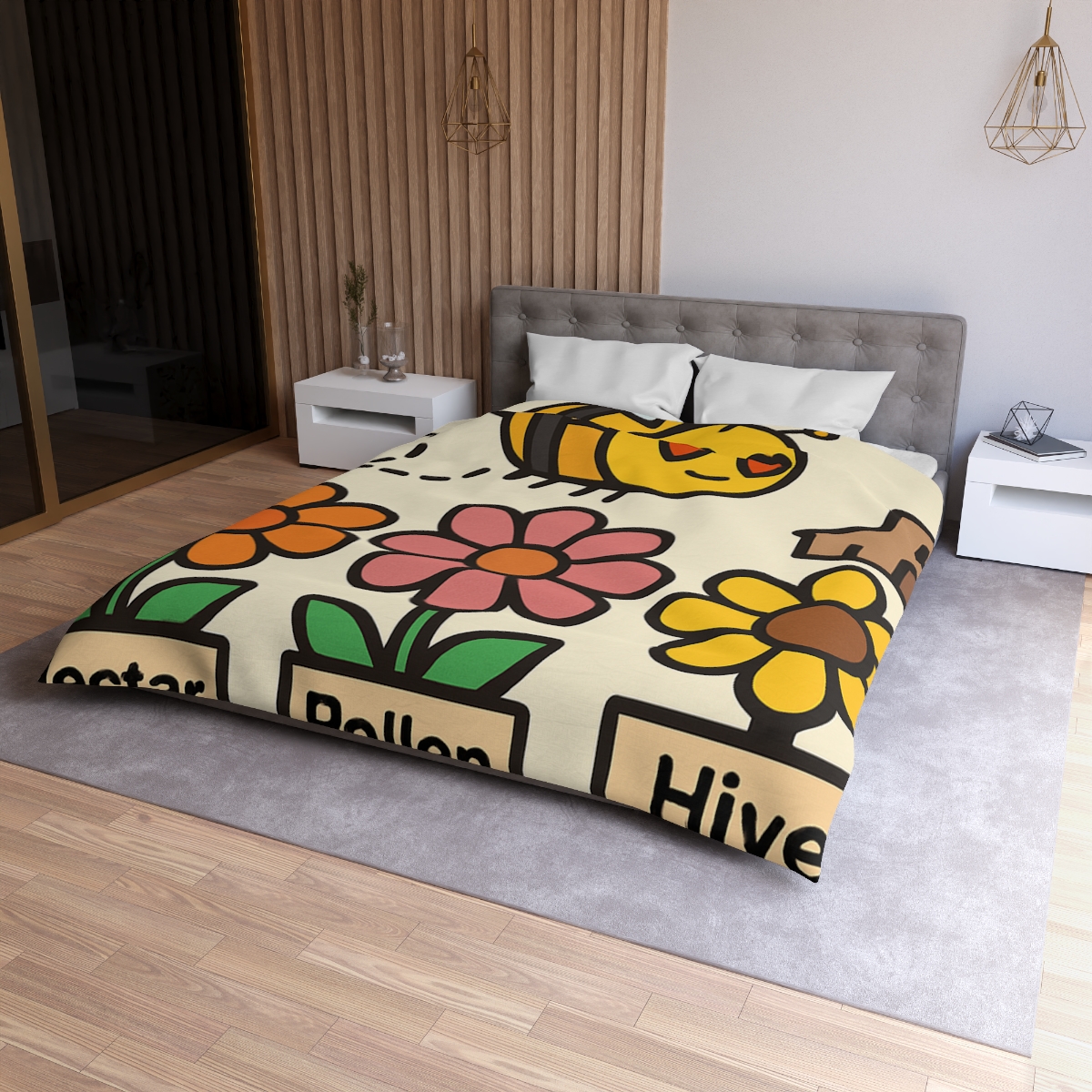 Robot Bee Pollination Map designer printed duvets