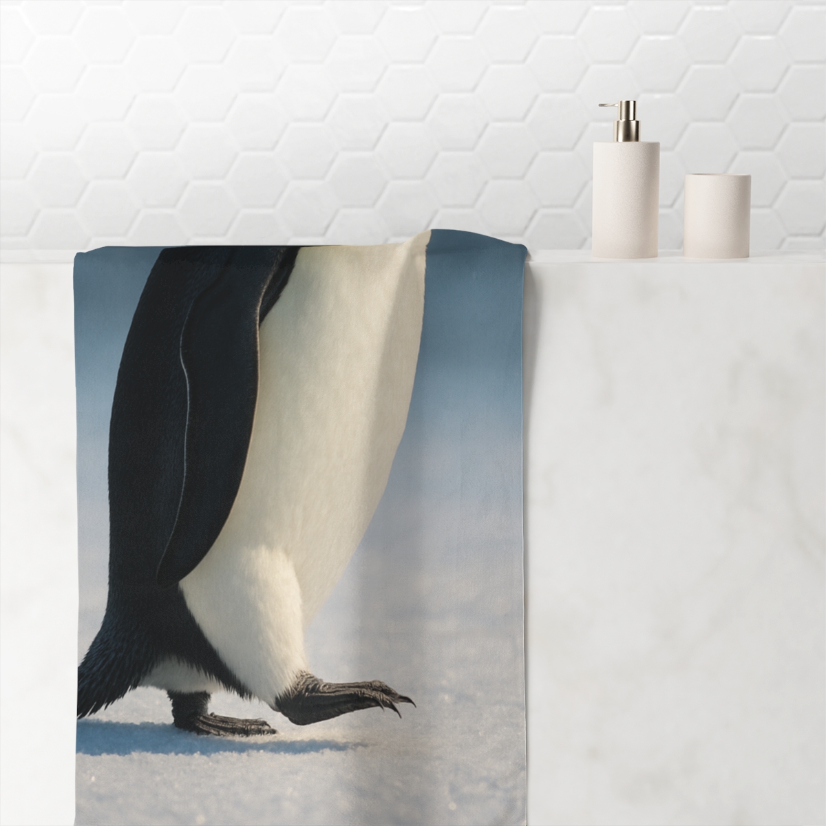 Aurora Drift Emperor Penguin designer printed towels