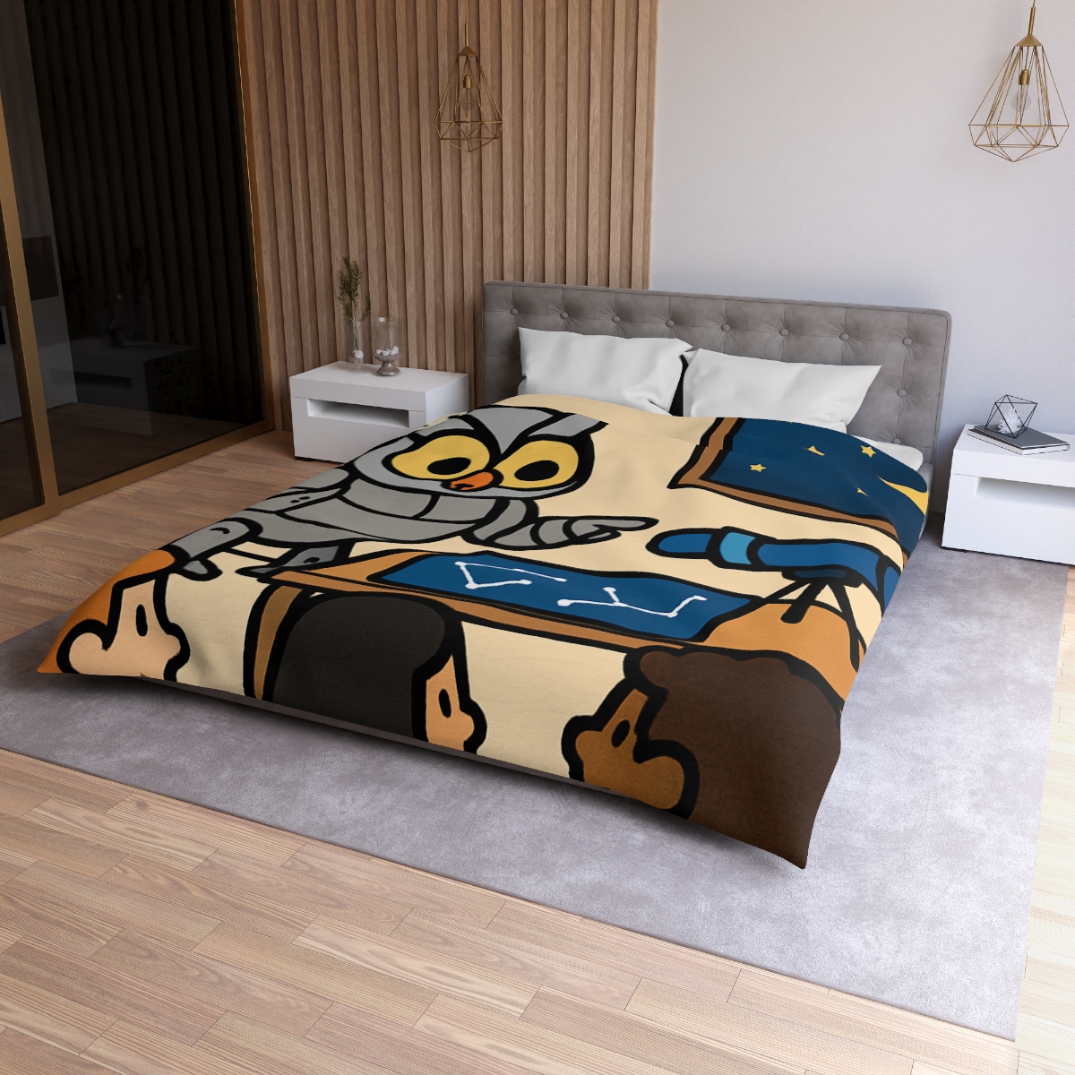 Robot Owl Telescope Workshop custom duvets