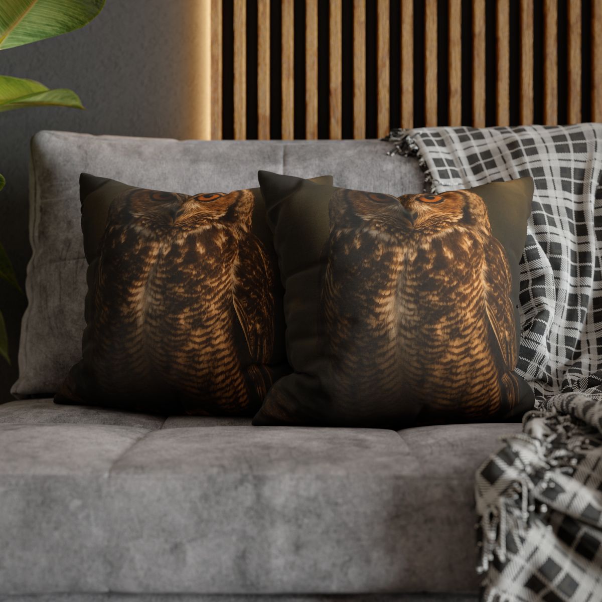 Nebula Gaze Great Horned Owl designer print pillow cases