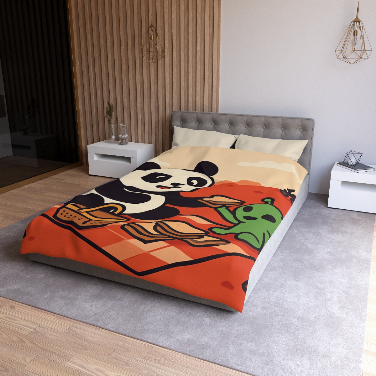 Martian Panda Picnic custom duvets