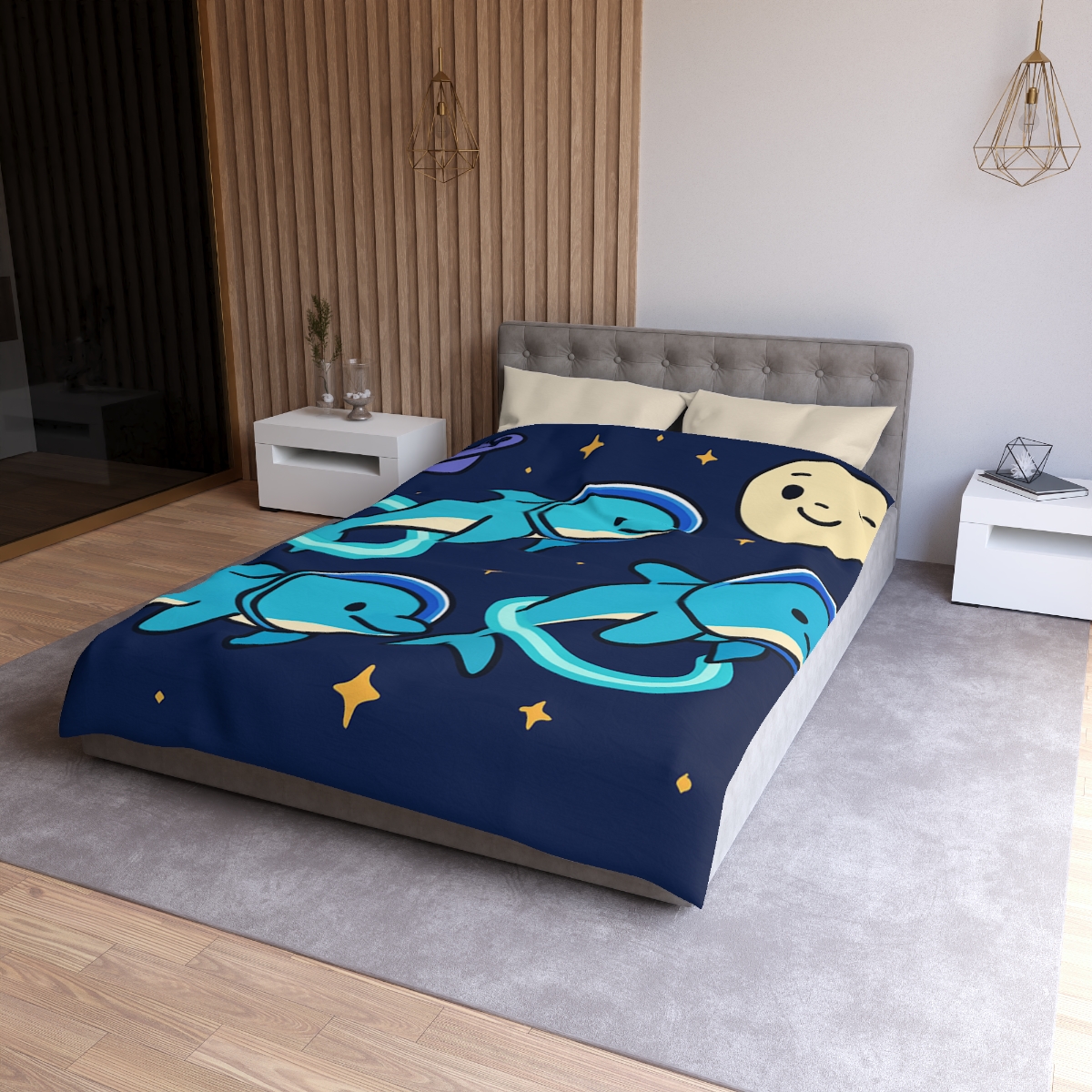 Cosmic Dolphin Playground personalized bedding duvets
