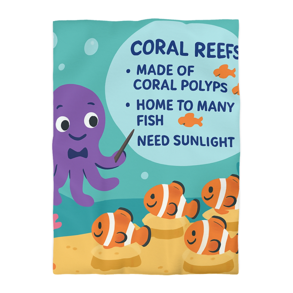 Coral Classroom With Professor Octopus soft comforter duvets