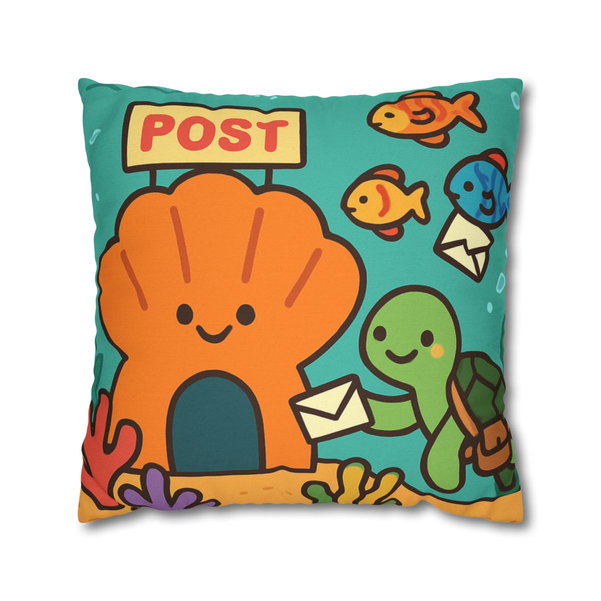 Coral Reef Post Office With Turtle Mail Carrier soft cotton pillow cases
