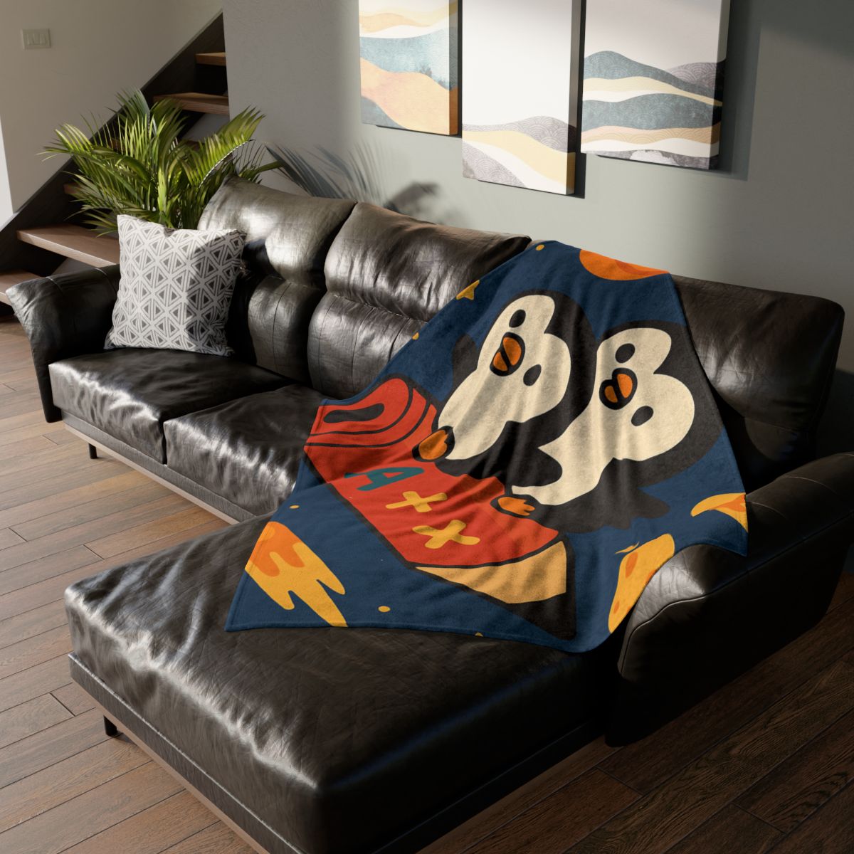 Rocket Riding Penguin Explorers personalized cozy blankets