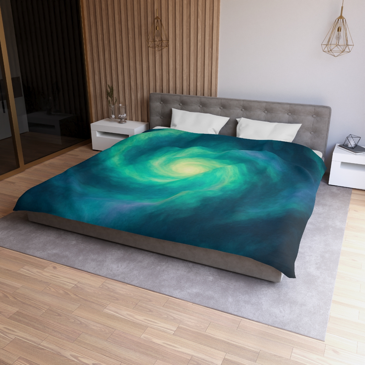 Aurora Halo Spiral designer printed duvets