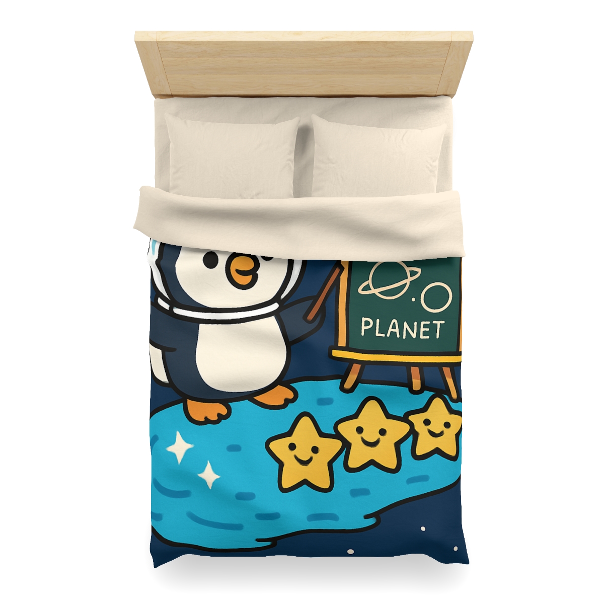 Comet Classroom With Captain Penguin designer printed duvets