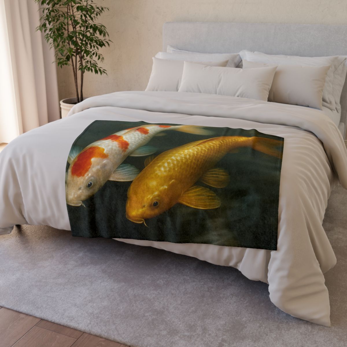 Golden Drift Koi Pair designer printed blankets