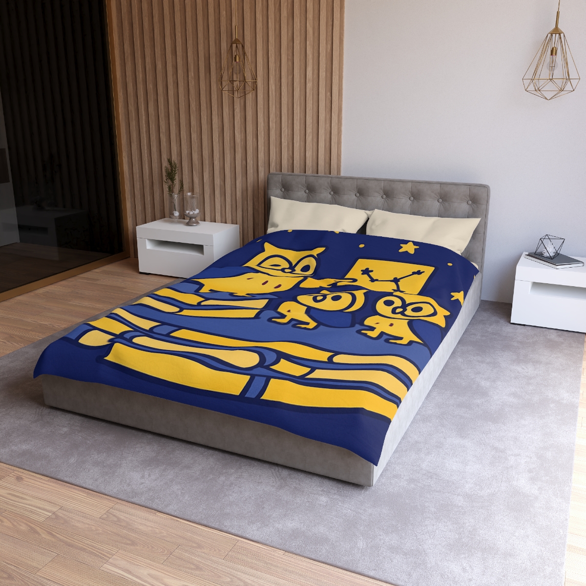 Starlight Library Run By Owls designer printed duvets