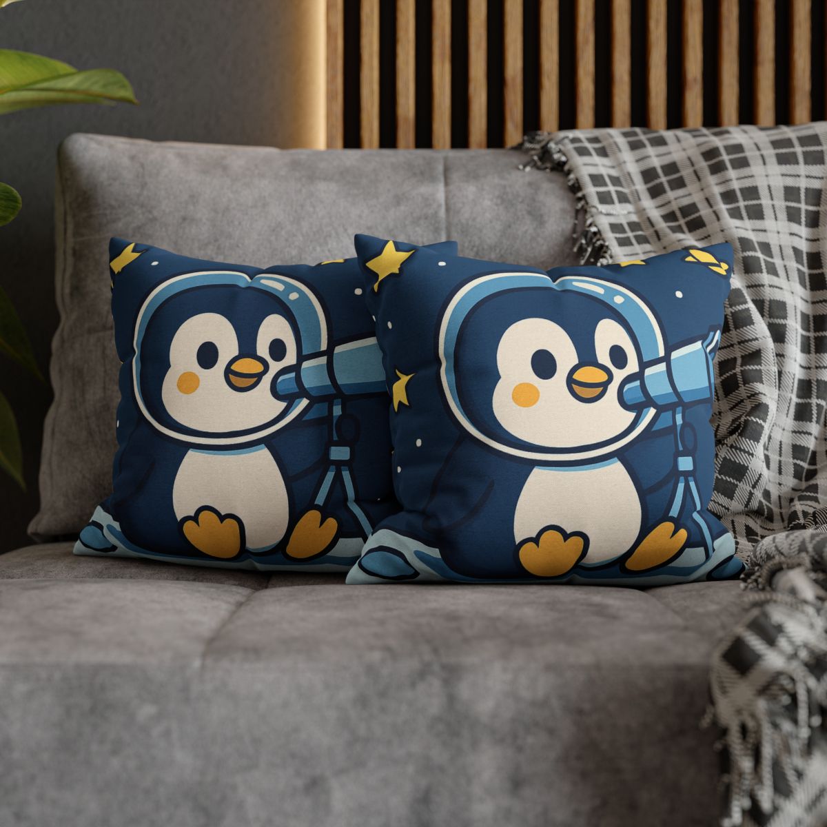 Stargazing Penguin On The Moon comfortable bedding pillow covers