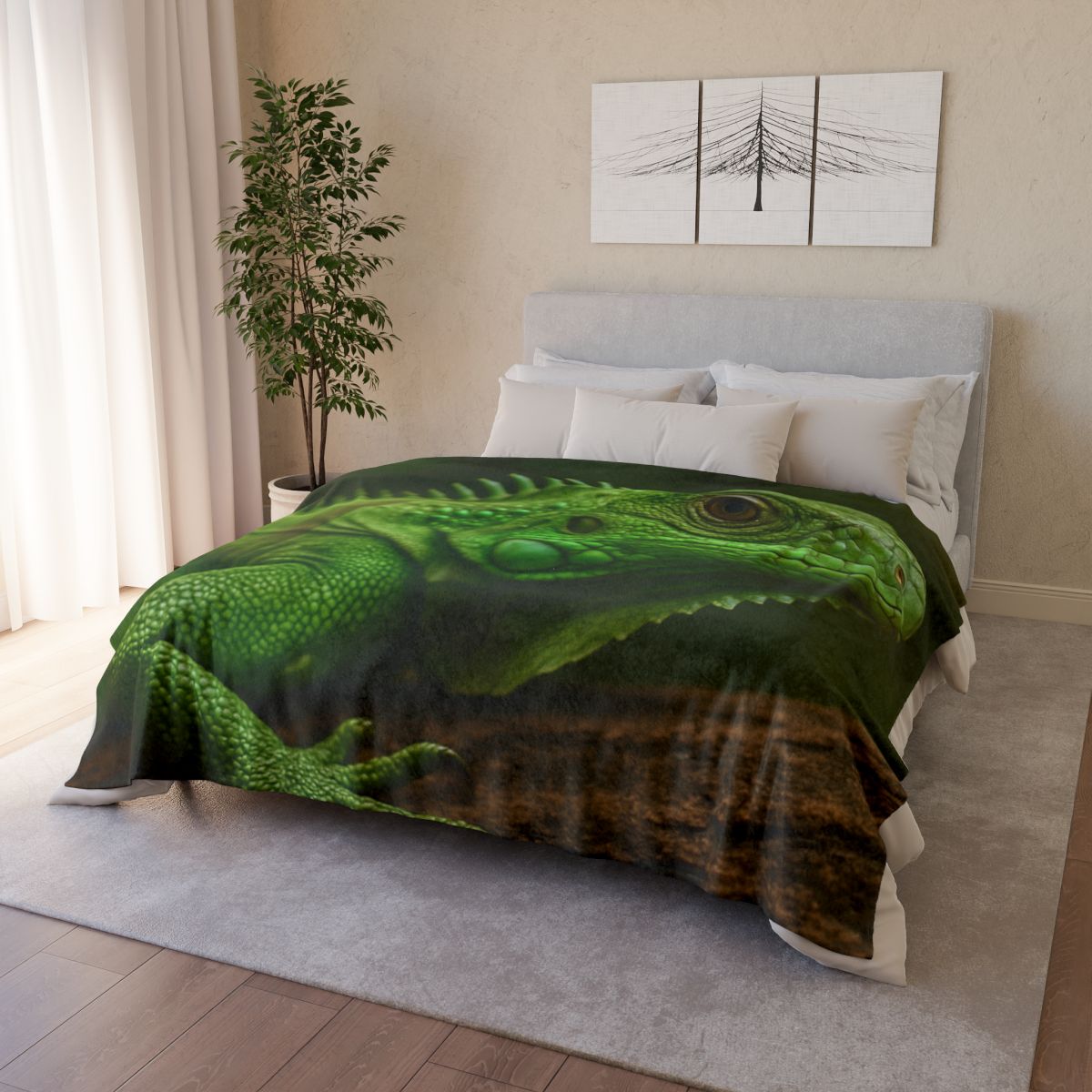 Green Iguana Sun Stillness designer printed blankets