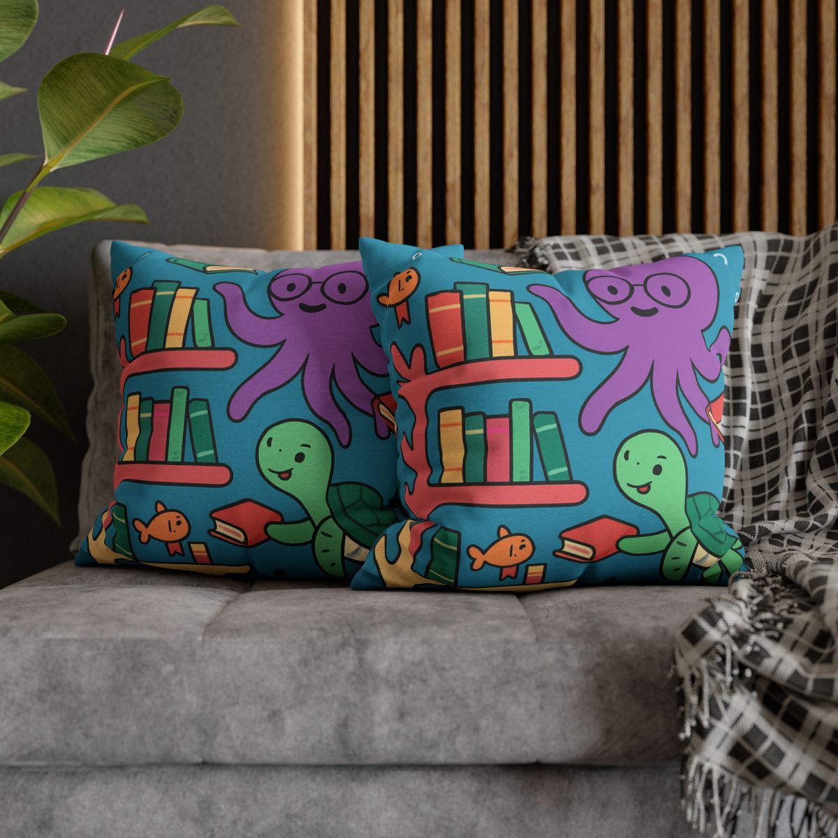 Coral Library And The Octopus Librarian stylish decorative pillowcases