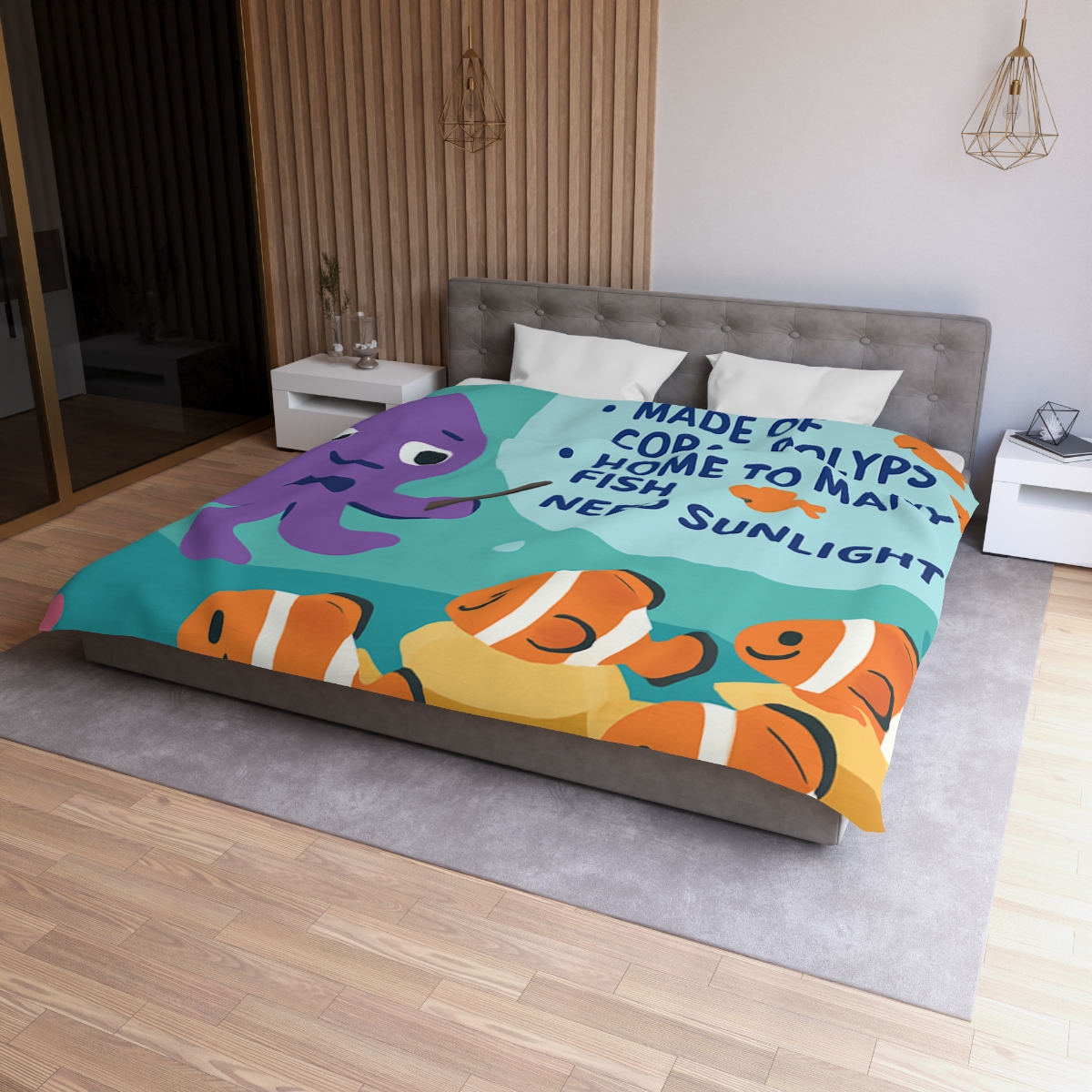 Coral Classroom With Professor Octopus soft comforter duvets