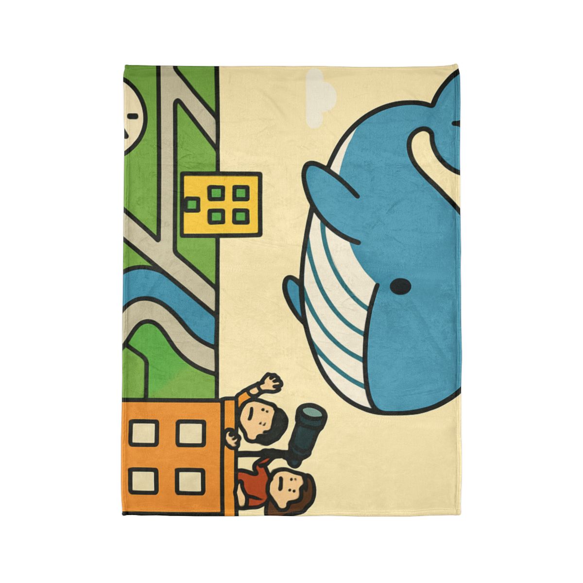 Sky Whale Over The Map City designer printed blankets