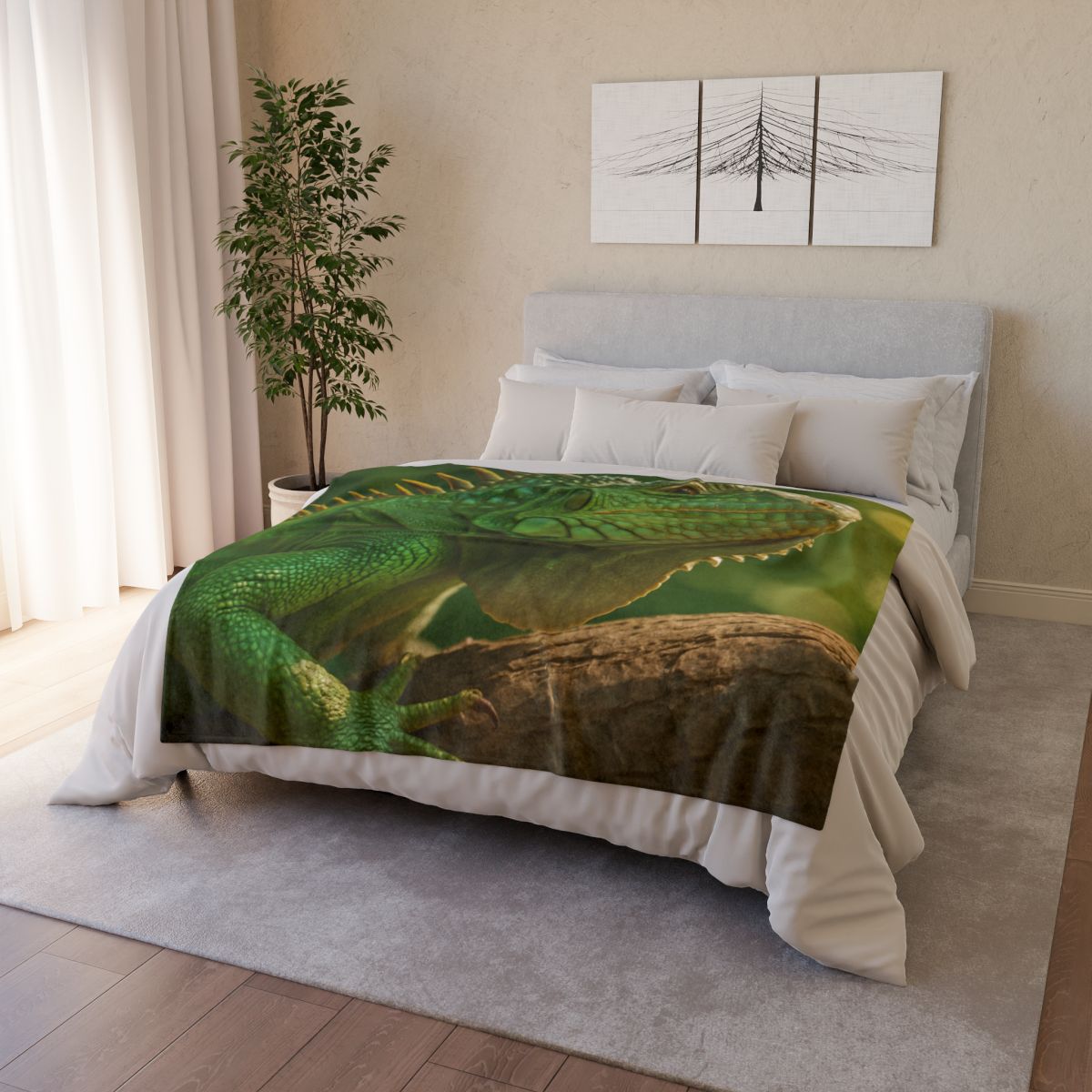 Sun Dappled Green Iguana stylish throw blankets