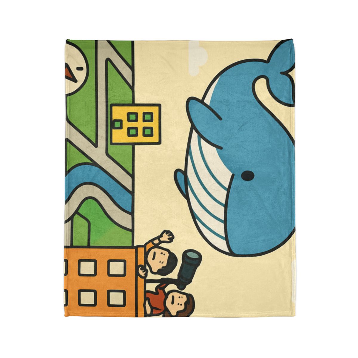 Sky Whale Over The Map City designer printed blankets