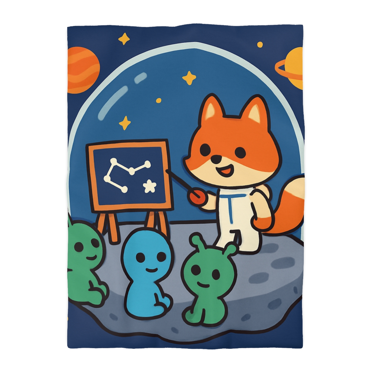 Comet Classroom With Curious Space Fox designer printed duvets