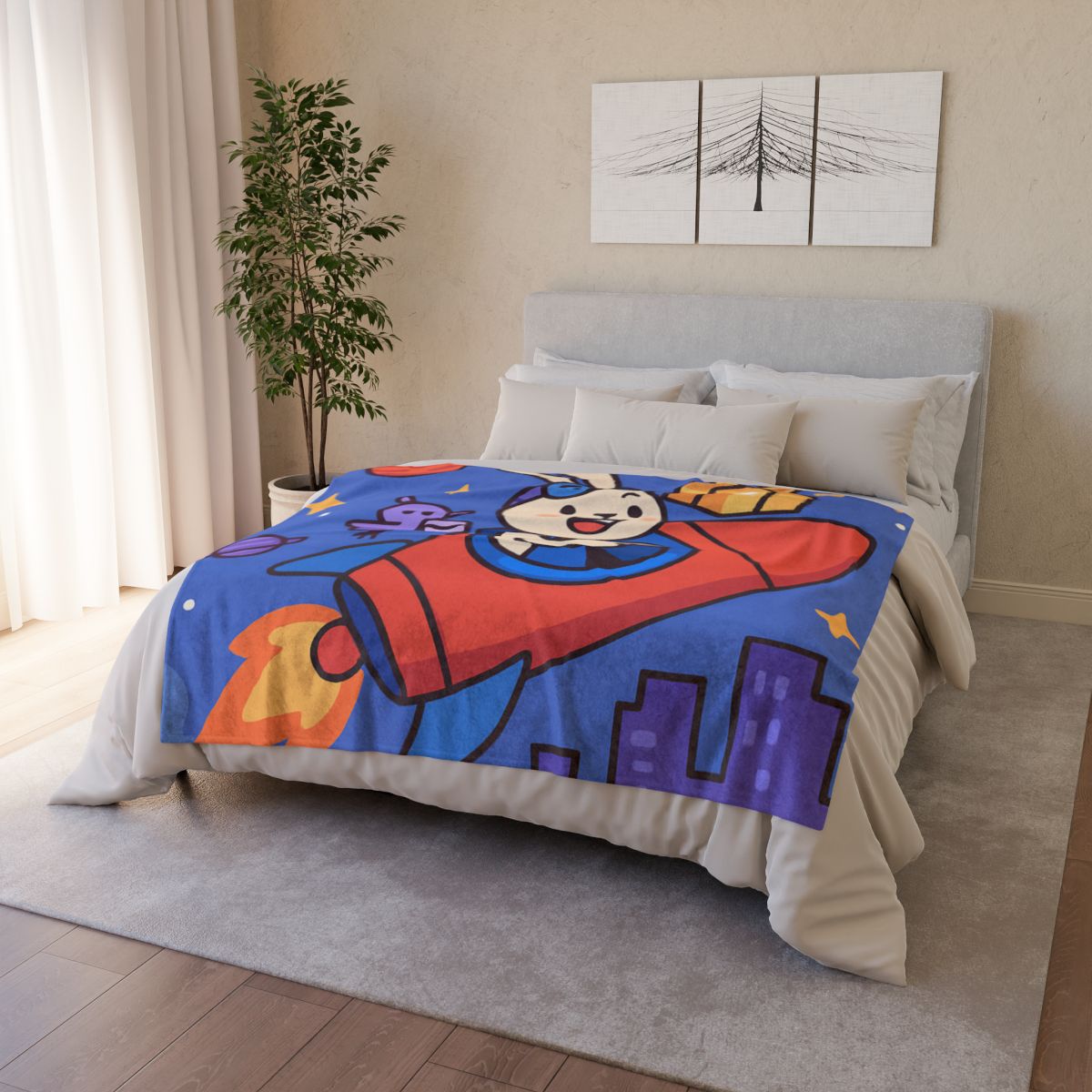 Rocket Rabbit Space Delivery personalized cozy blankets