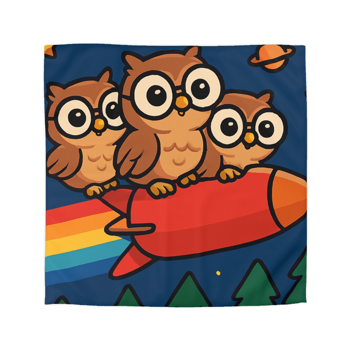 Rocket Riding Forest Owls warm winter duvets