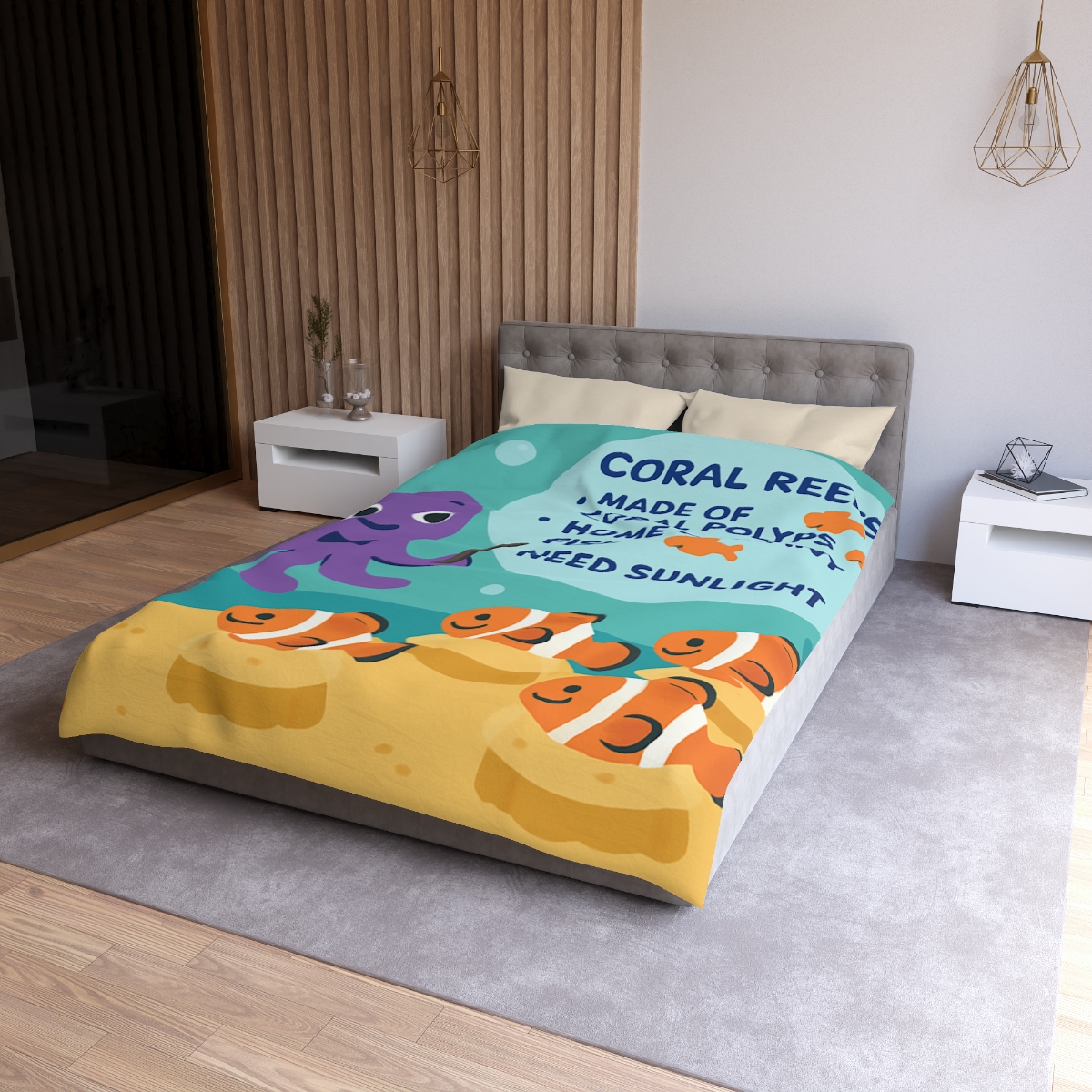 Coral Classroom With Professor Octopus soft comforter duvets