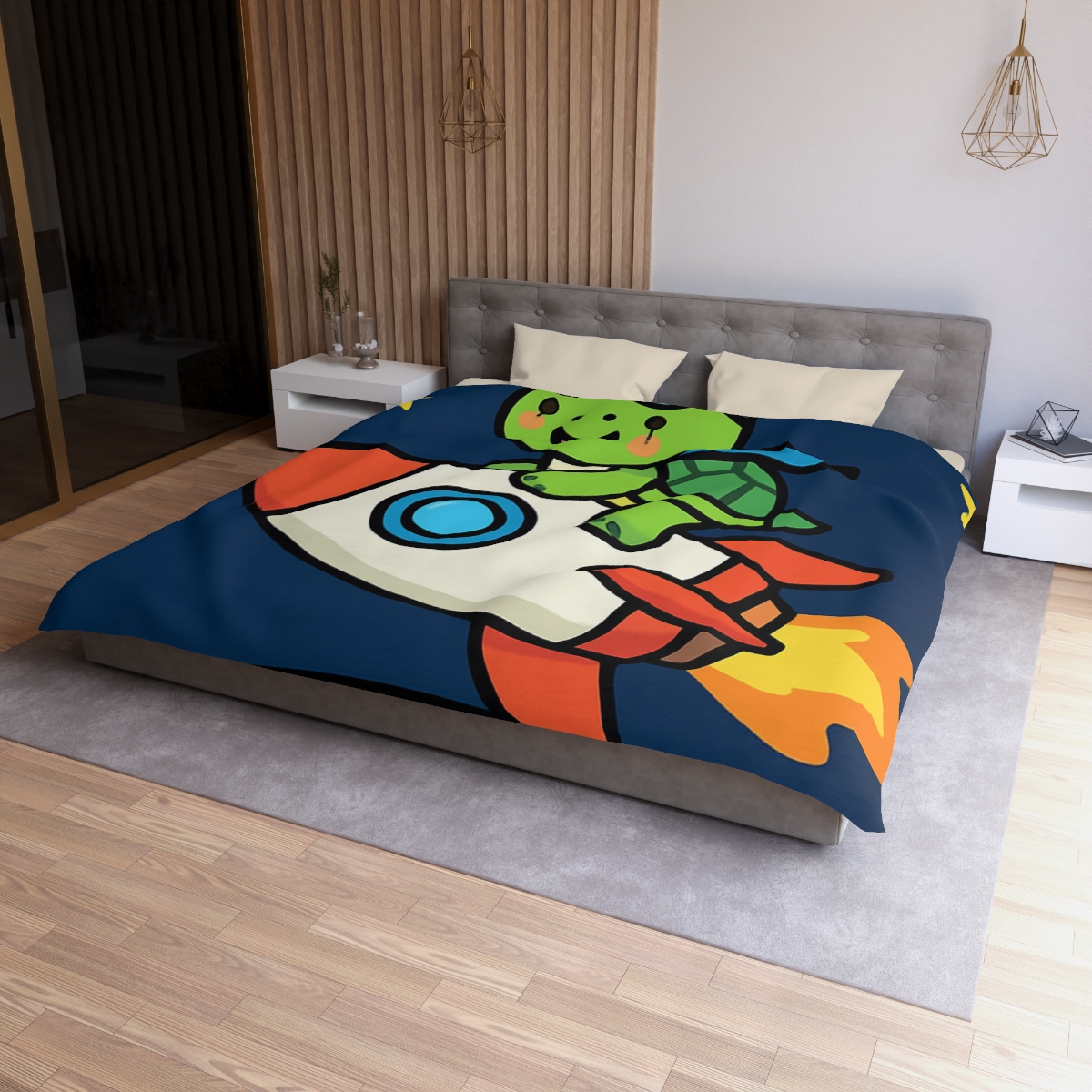 Rocket Riding Turtle To The Moon unique patterned duvets