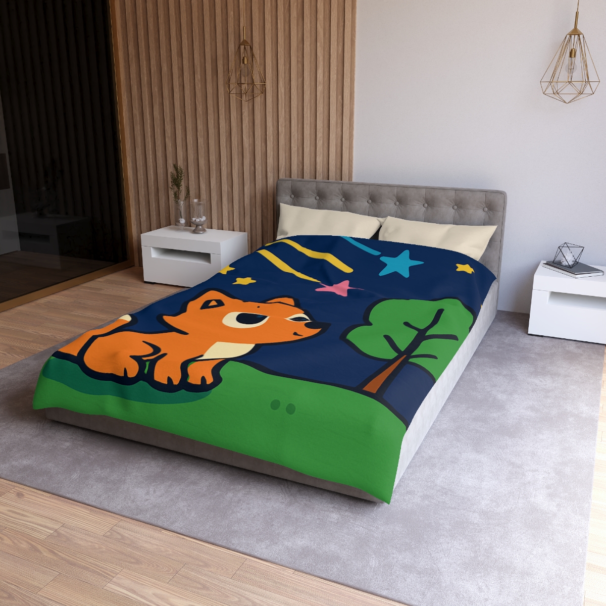 Cosmic Forest Fox And The Shooting Stars soft comforter duvets