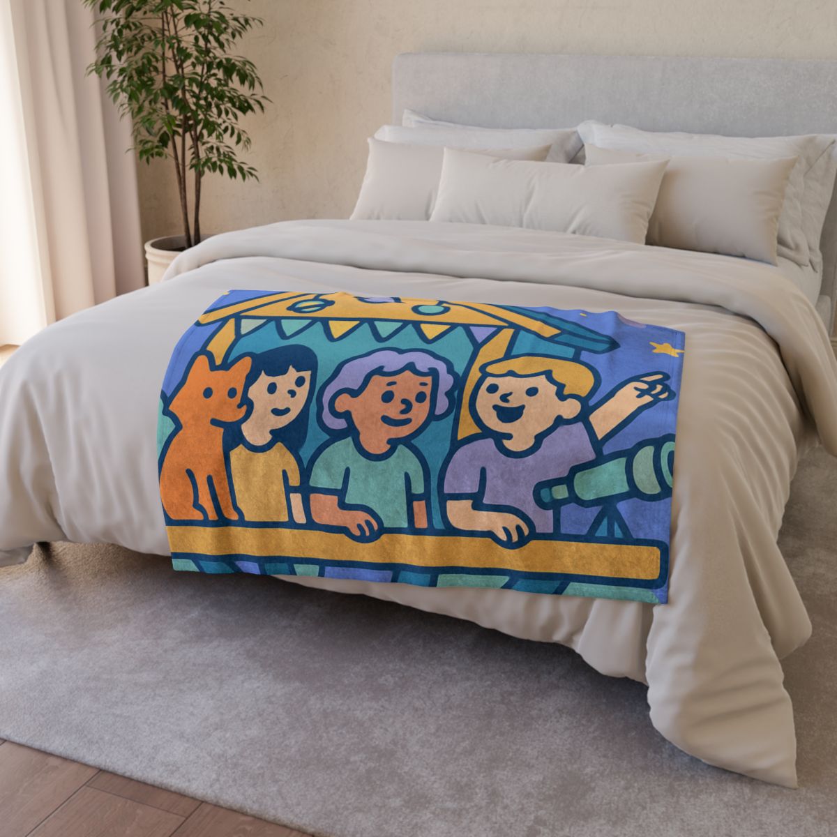 Galaxy Treehouse Explorers personalized cozy blankets
