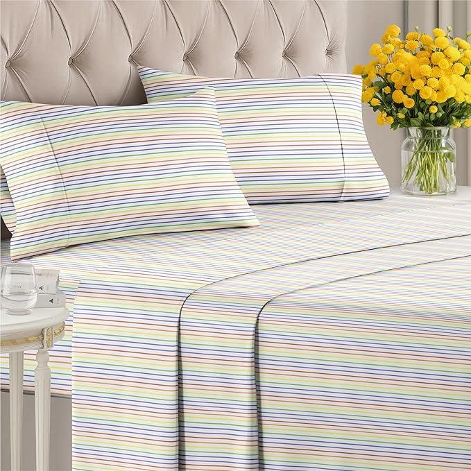 Pack of 4 Printed Stripe Sheet Set with Deep Pocket and Wrinkle Resistant Design