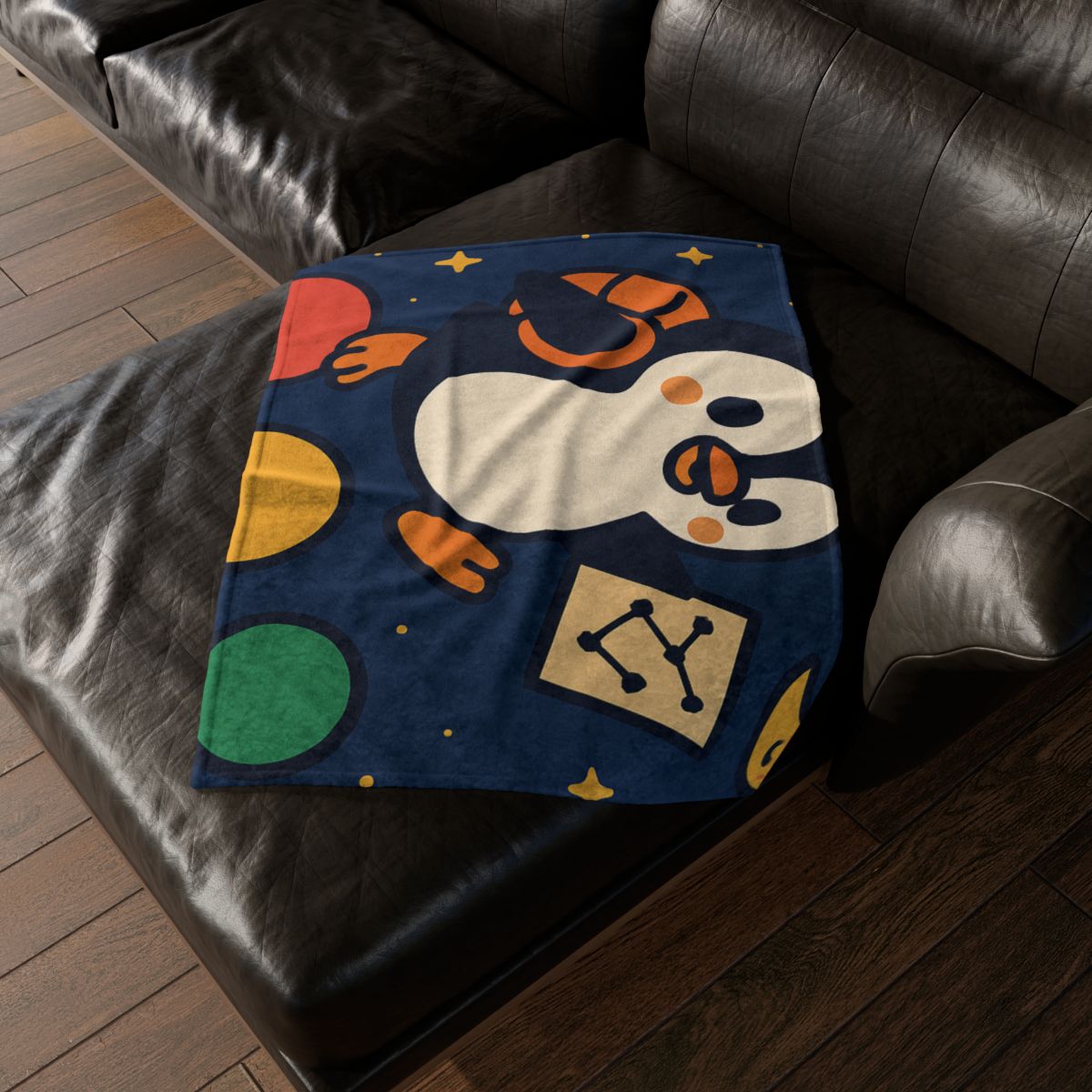 Planet Hopping Penguin Explorer designer printed blankets