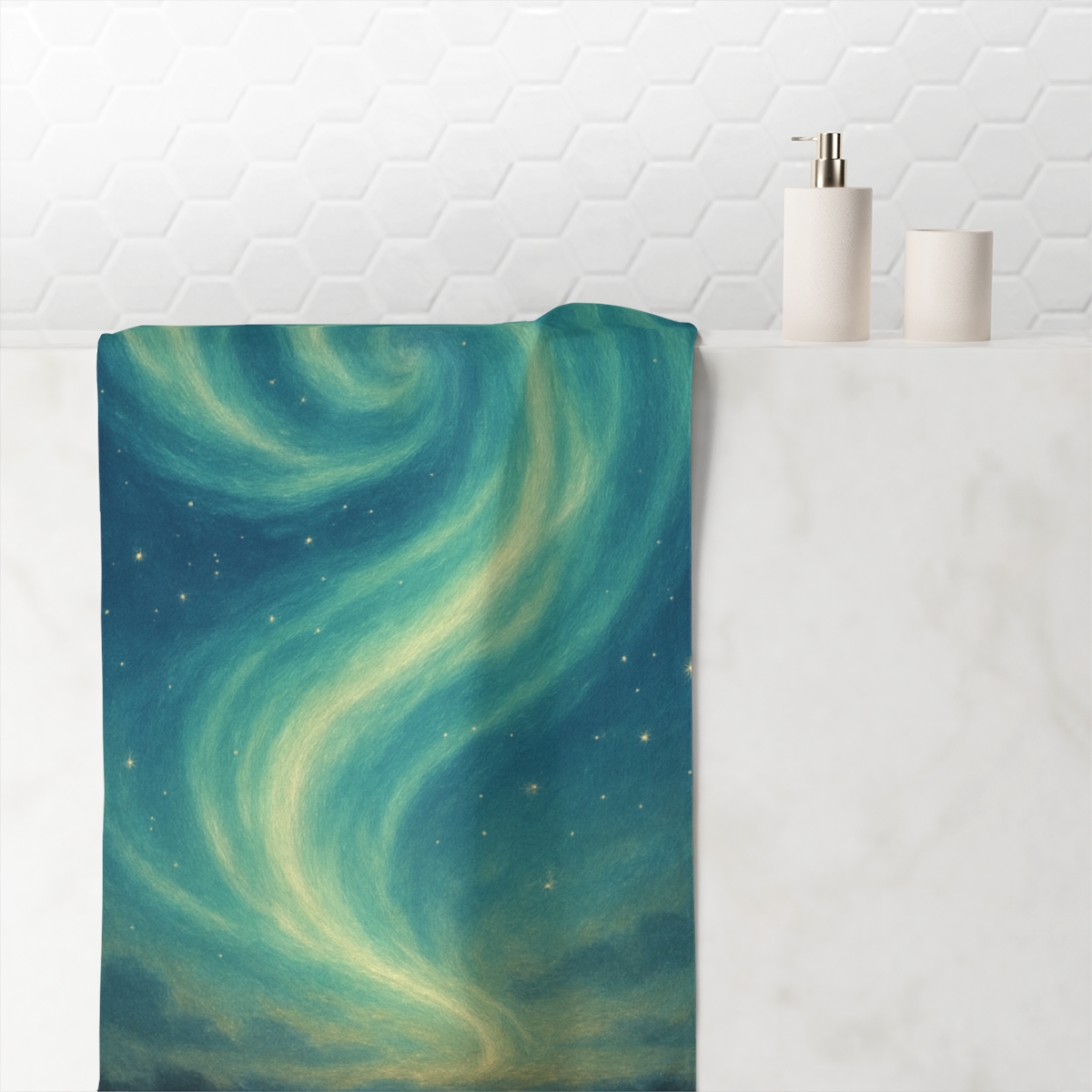 Aurora Spiral Starstream designer printed towels