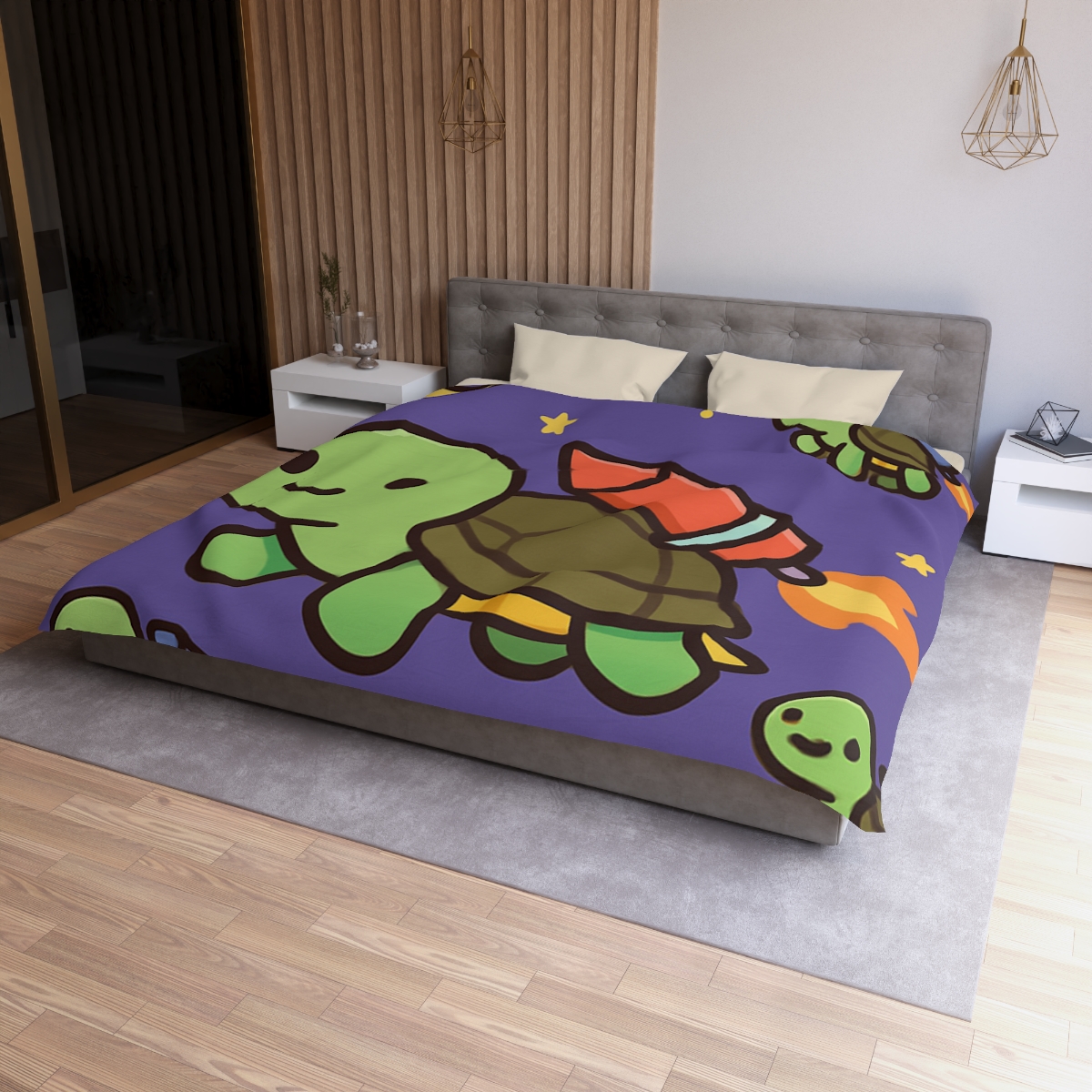 Rocket Powered Turtle Parade designer printed duvets