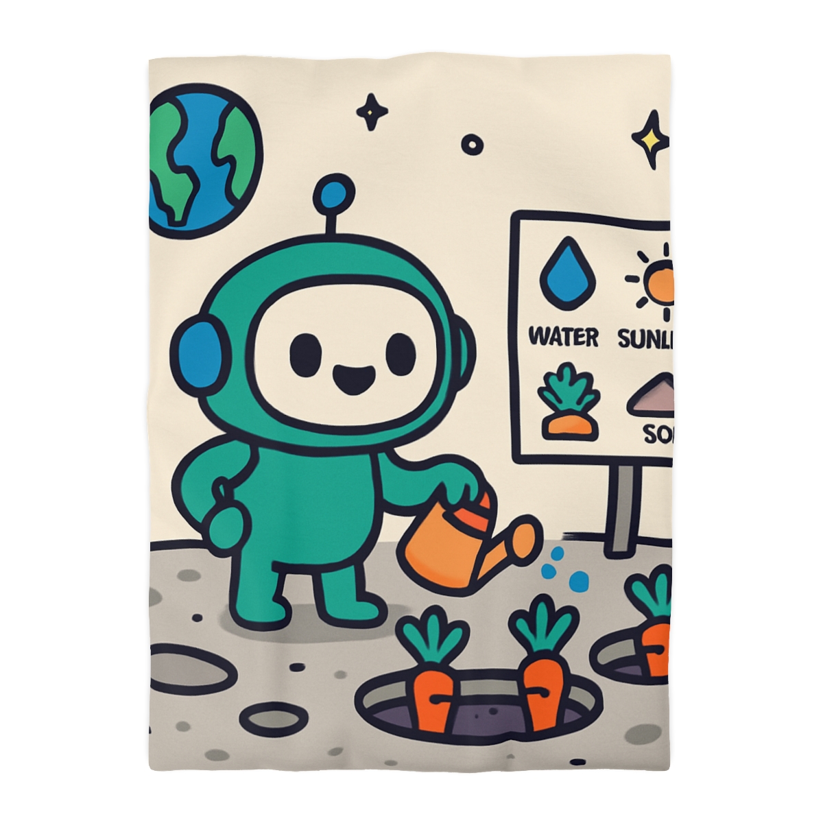 Moon Garden Robot Growing Crater Carrots custom duvets