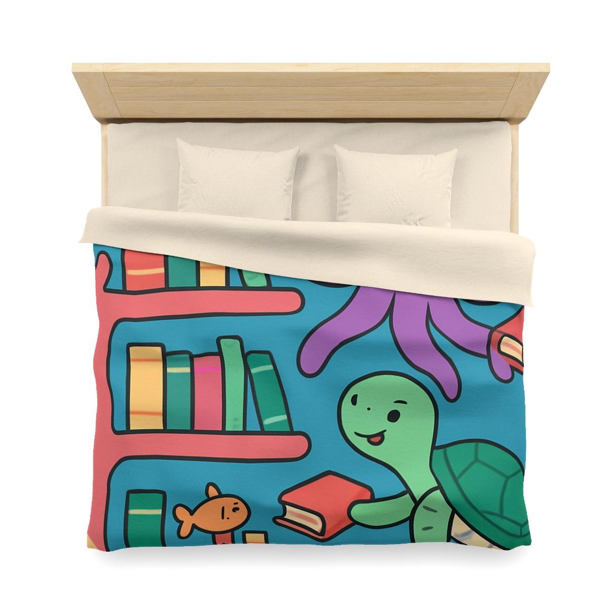 Coral Library And The Octopus Librarian custom duvets