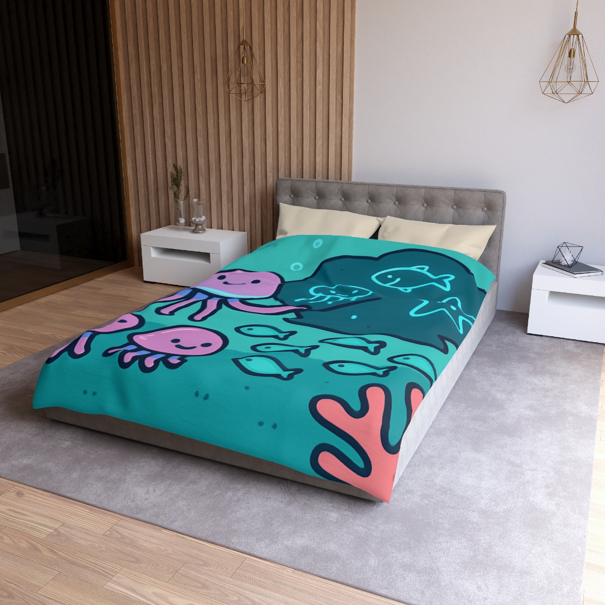 Bioluminescent Reef School With Glow Jellyfish personalized bedding duvets