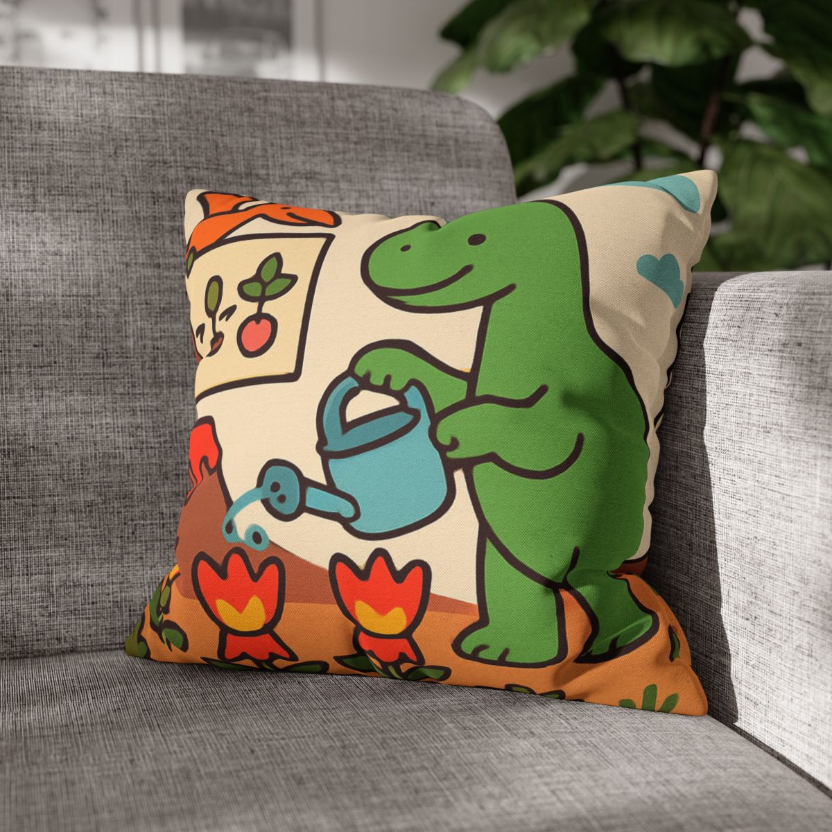 Volcano Garden Of Friendly Dinosaurs trendy patterned pillow cases