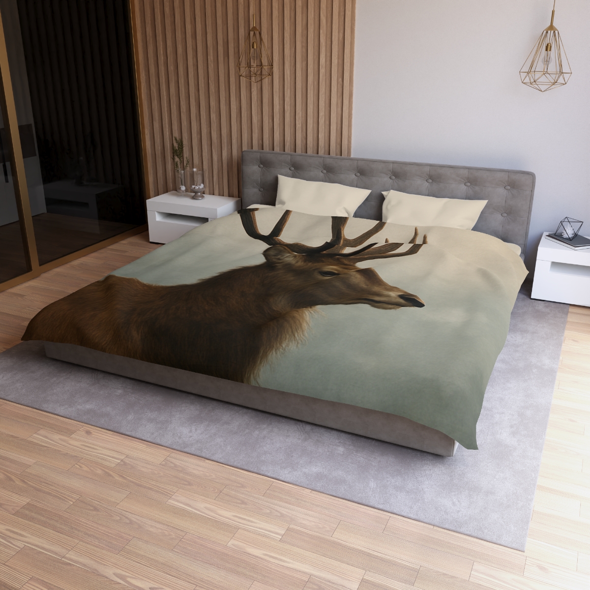 Morning Mist Red Deer Stag designer printed duvets