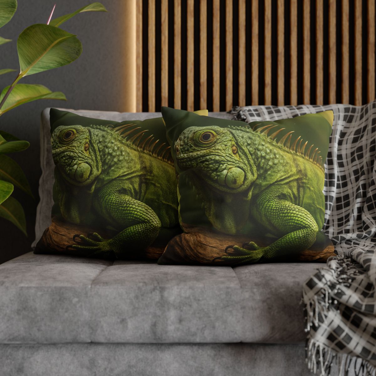 Verdant Stillness Green Iguana designer print pillow cases