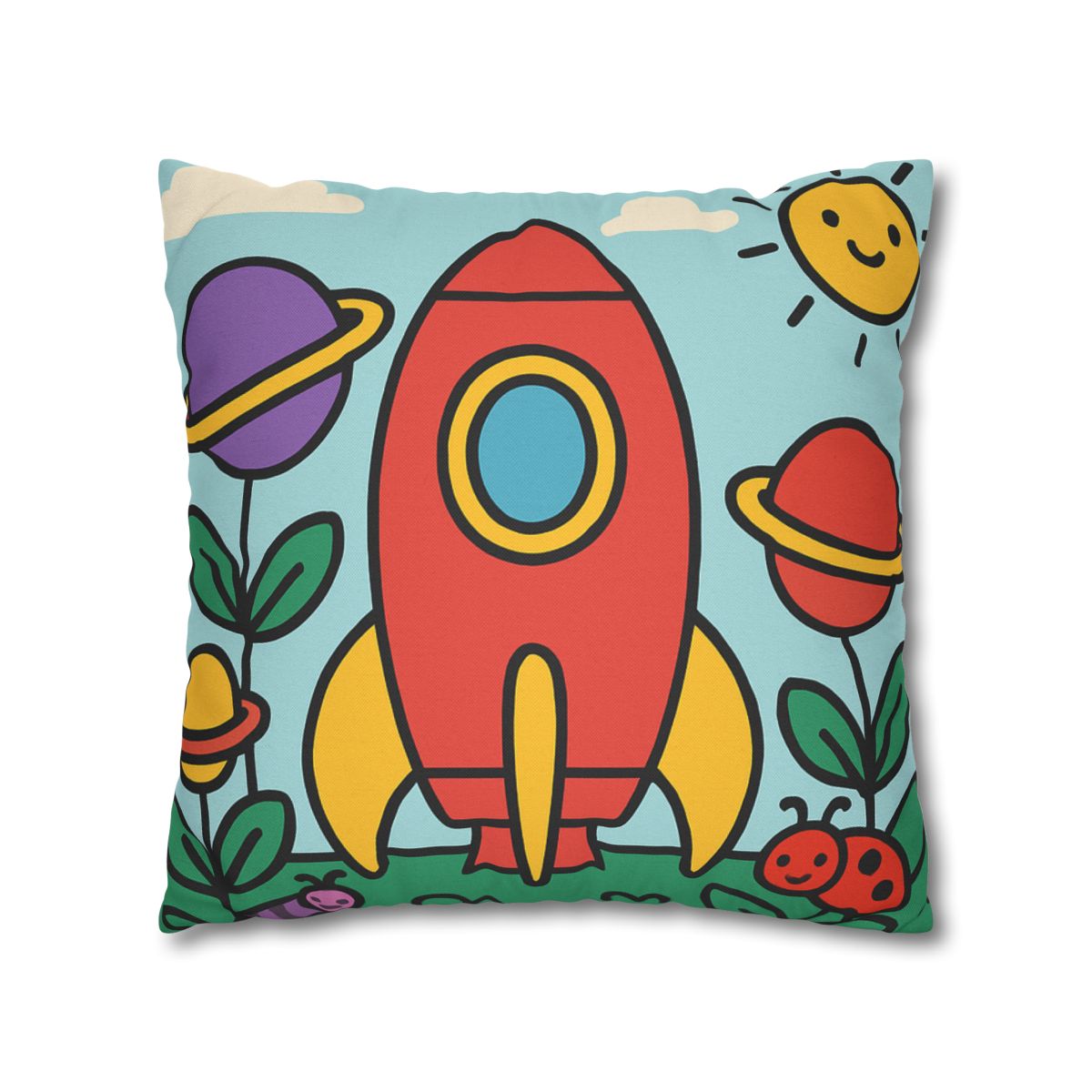 Rainbow Rocket Garden designer print pillow cases