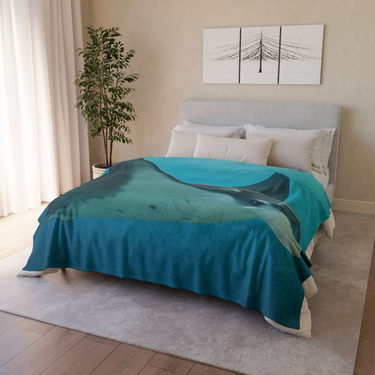 Tidal Wings Reef Manta Ray stylish throw blankets