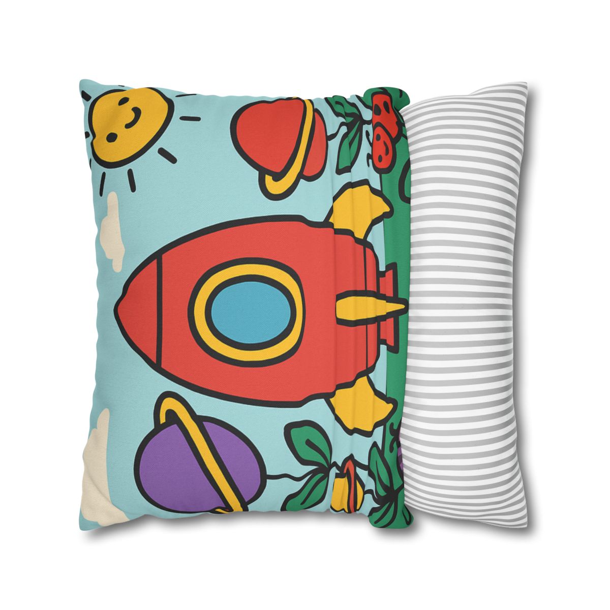 Rainbow Rocket Garden designer print pillow cases