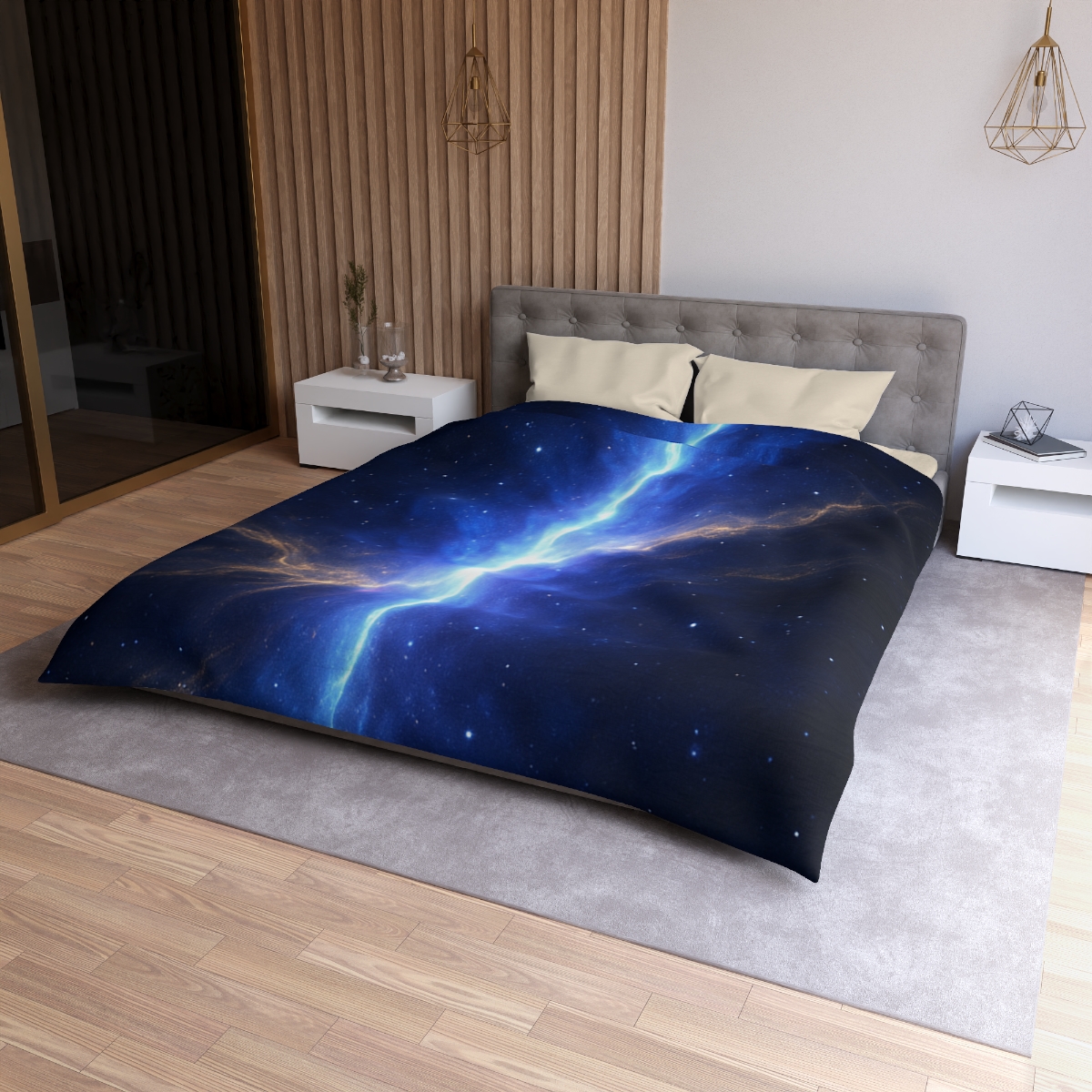 Luminous Horizon Rift designer printed duvets