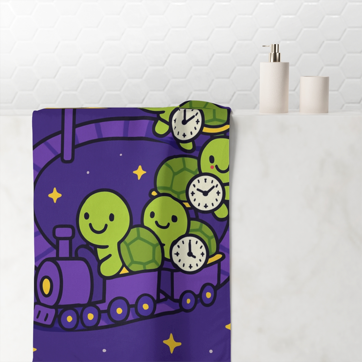 Time Dilation Train Of Turtles personalized bath towels