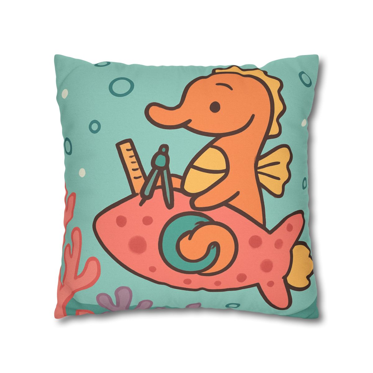 Coral Rocket Seahorse designer print pillow cases
