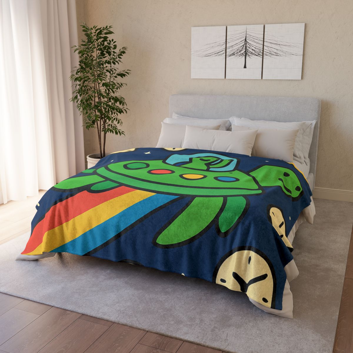 Time Traveling Turtle Spaceship trendy patterned blankets