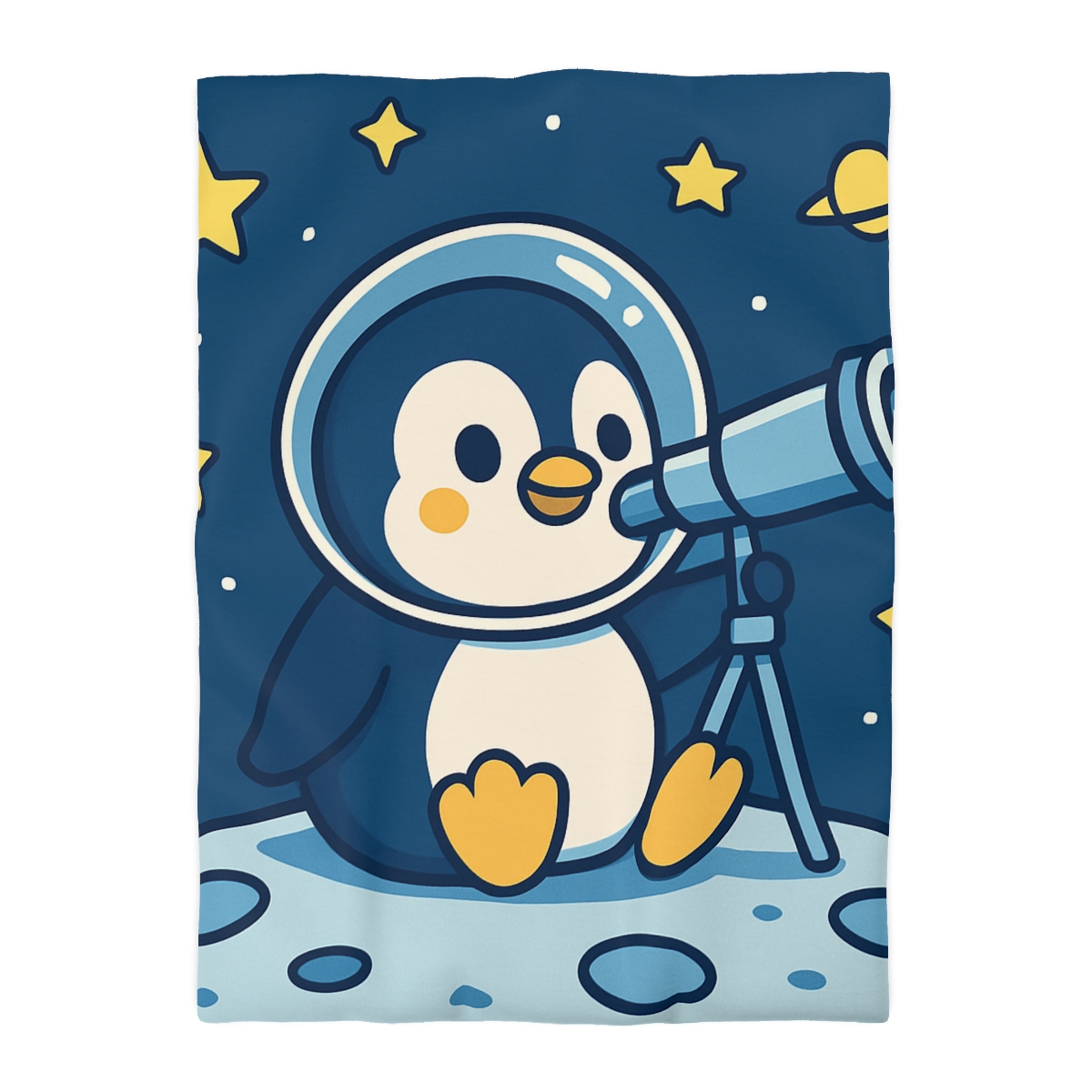Stargazing Penguin On The Moon personalized bedding duvets